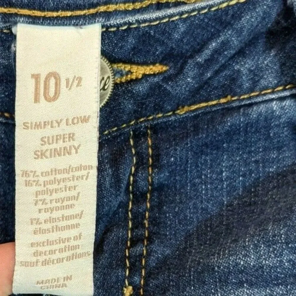Justice Girls Size 10.5 Blue Distressed Simply Low Super Skinny Stretch Jeans